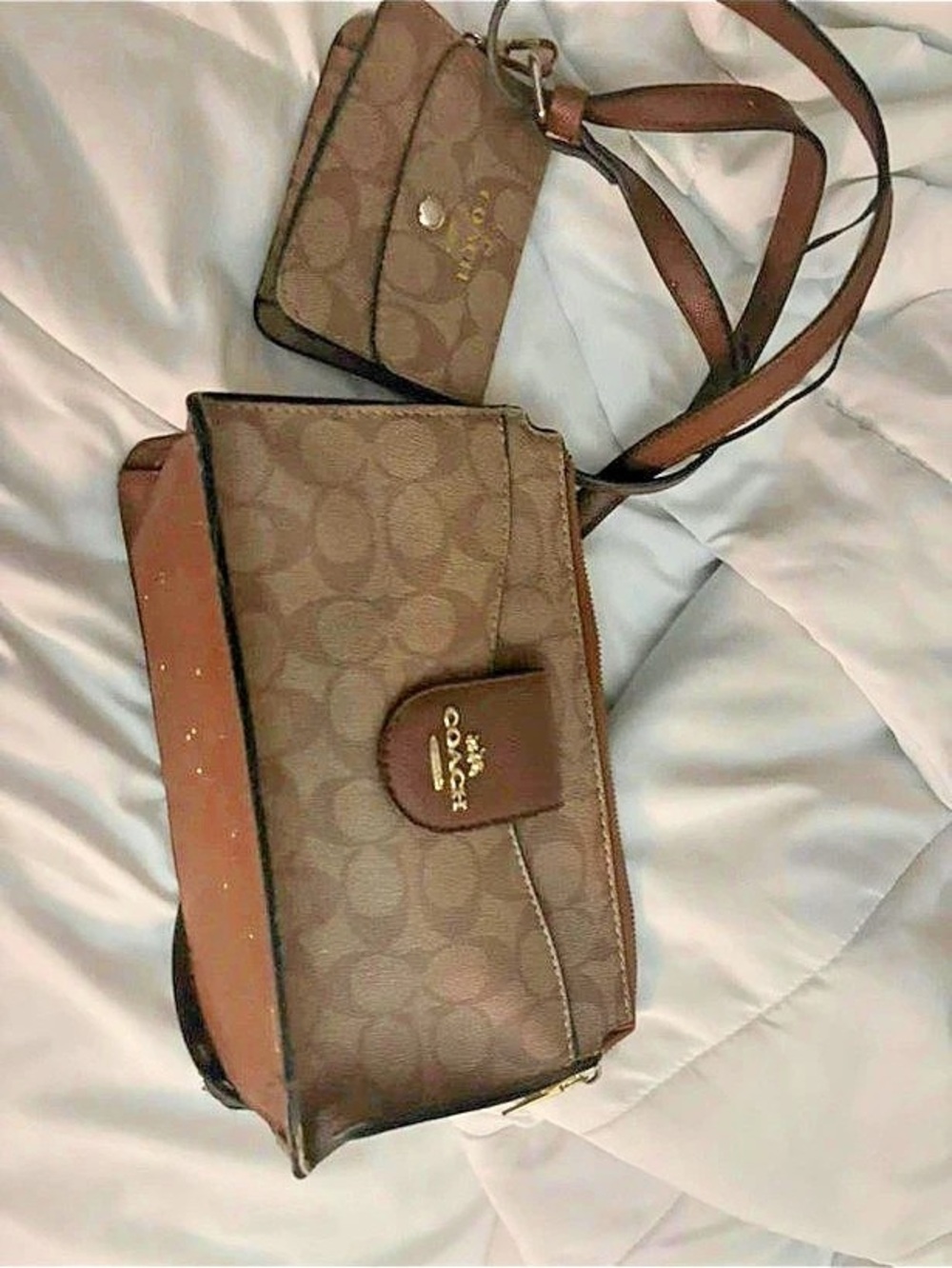 Coach Slim Turnlock Crossbody In Signature Canvas Brown